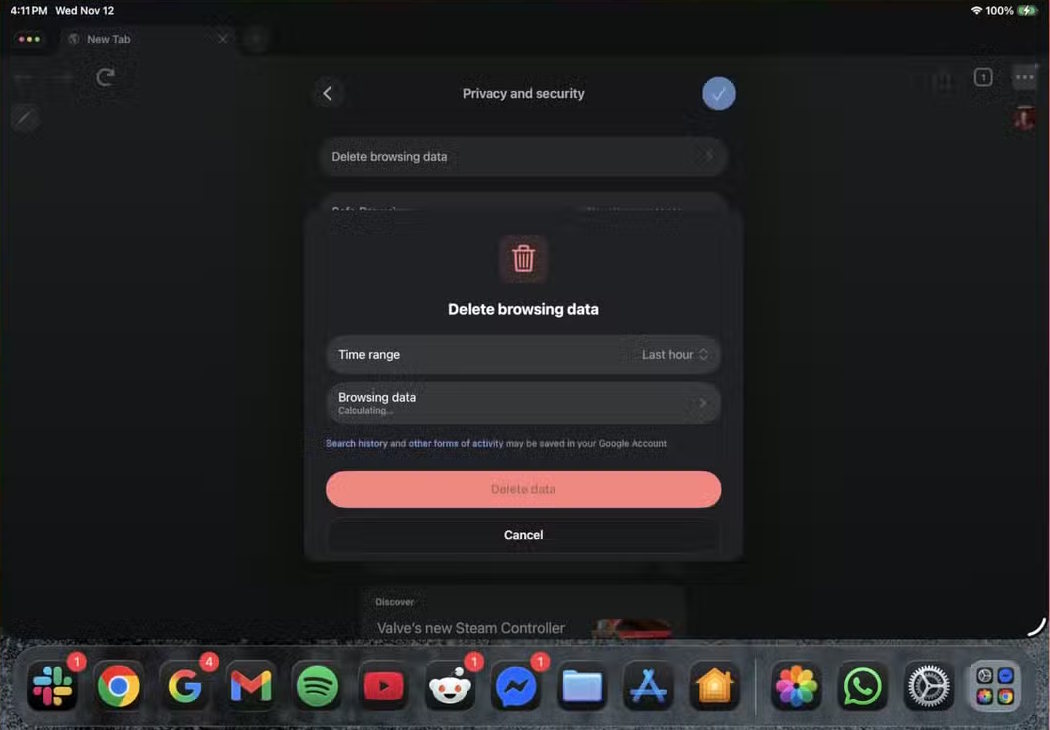 Xóa cache trình duyệt Chrome trên iPad