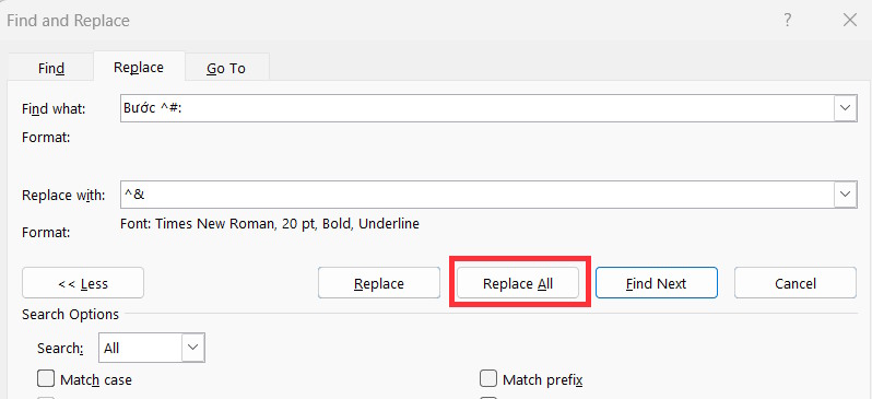 Thay bằng định dạng cho đề mục