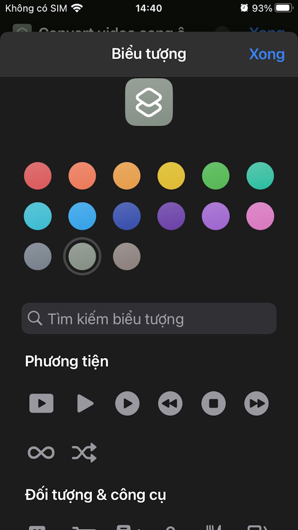 Chọn icon phím tắt