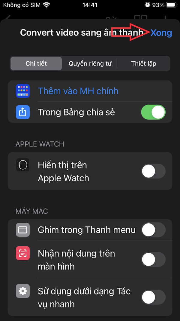 Lưu phím tắt trích xuất âm thanh