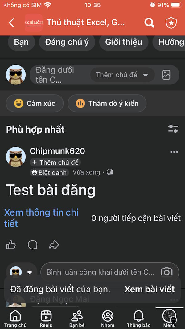 Hiện biệt danh trong nhóm Facebook