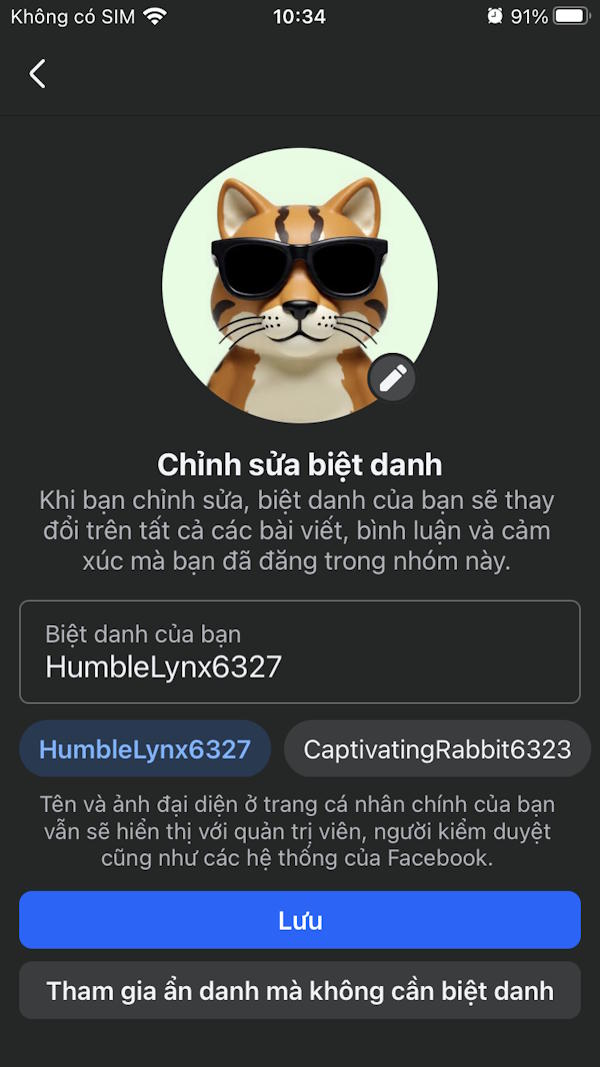 Nhập biệt danh cho nhóm Facebook