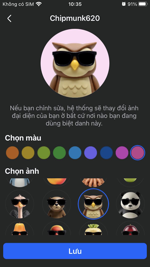 Chọn màu nền avatar 