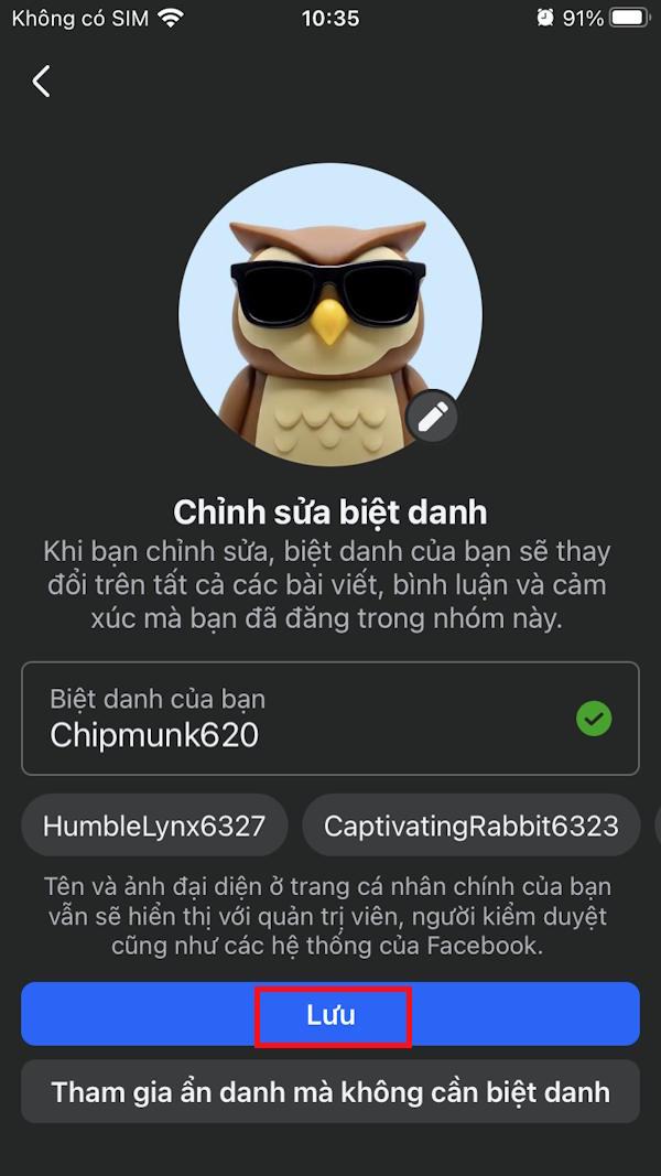 Lưu biệt danh mới cho nhóm Facebook