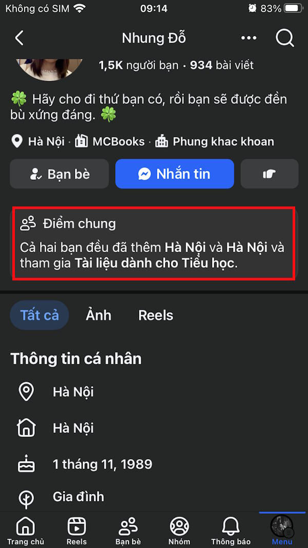 Hiện thống tin nhóm chung