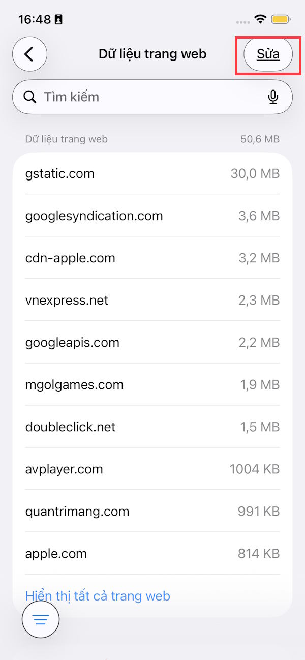 Danh sách truy cập trên Safari