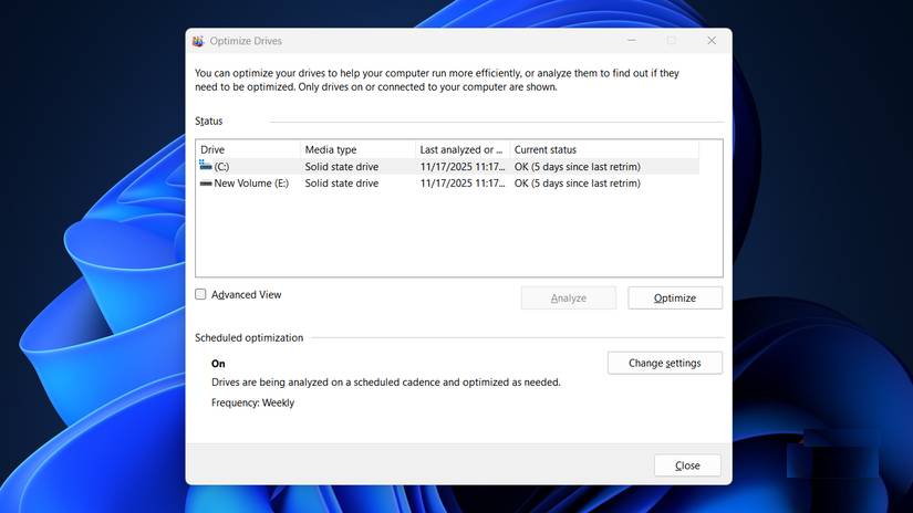 Optimize Drivers trong Windows 11 hiển thị 2 ổ