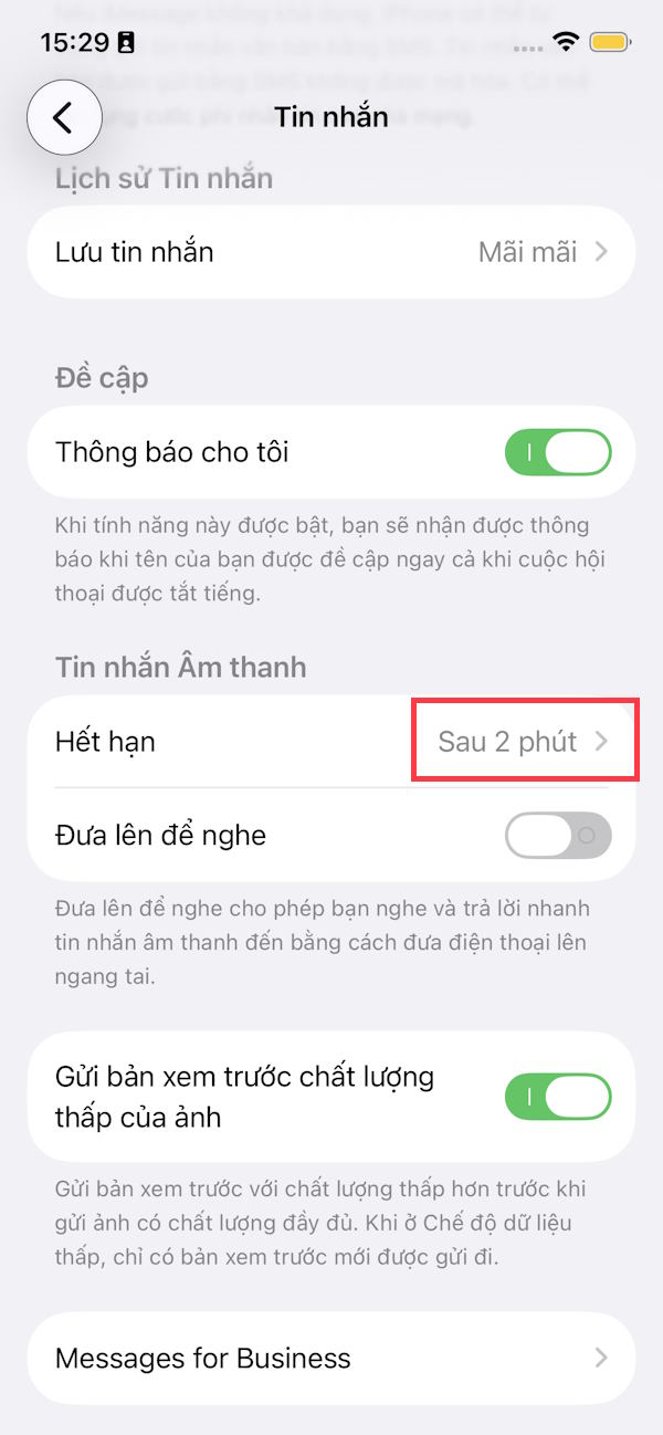 Thời gian nghe tin nhắn giọng nói iPhone