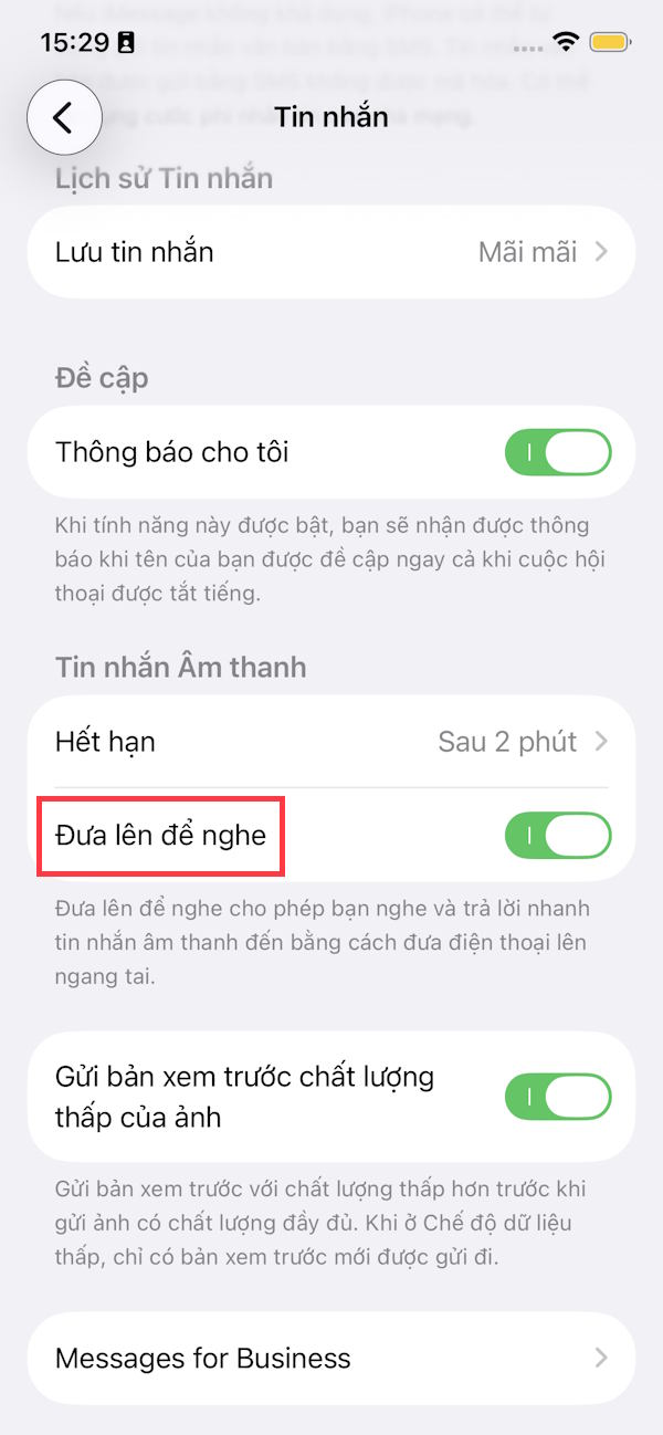 Đưa lên để nghe tin nhắn thoại iPhone