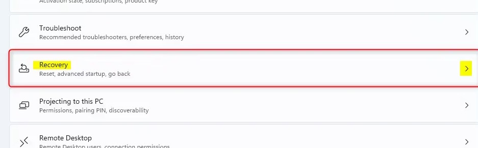 Recovery trên Windows 11