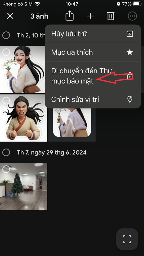 Di chuyển tới thư mục bảo mật Google Photos