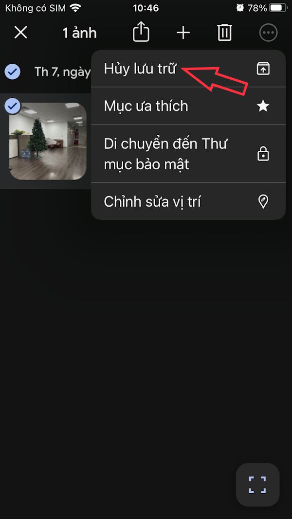 Hủy lưu trữ ảnh Google Photos
