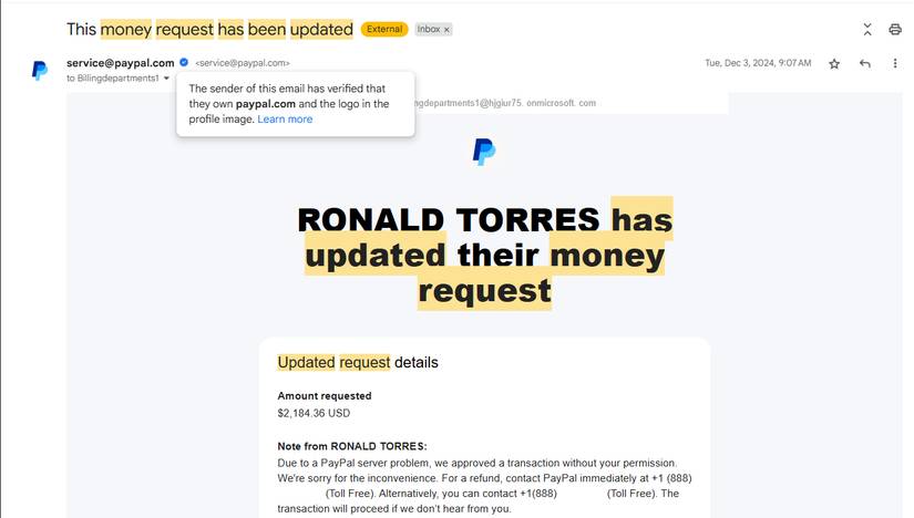 Email lừa đảo hóa đơn PayPal