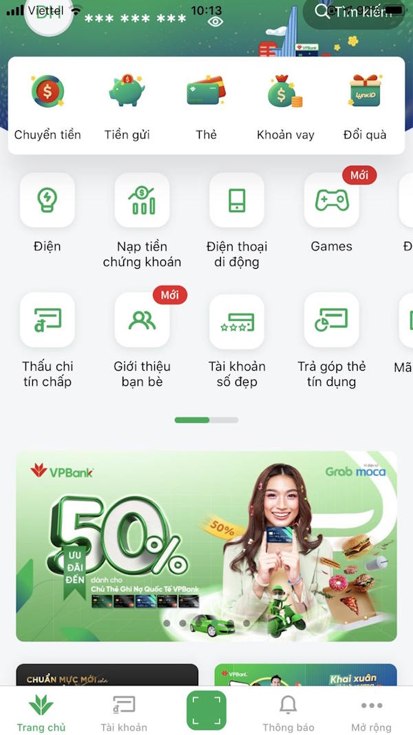 Chọn quét mã QR trên VPBank NEO,