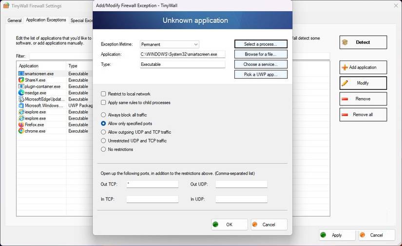 Cập nhật danh sách ngoại lệ cho TinyWall