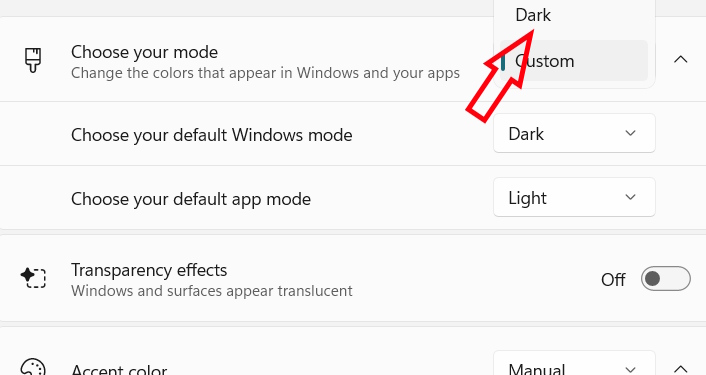 Chuyển giao diện nền tối Windows 