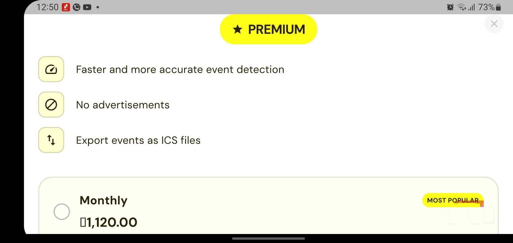 Màn hình Photo2Calendar Premium làm nổi bật các lợi ích.