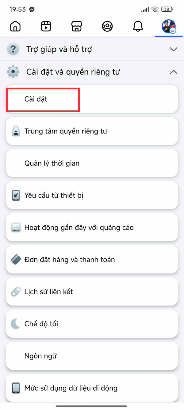 Cài đặt Facebook