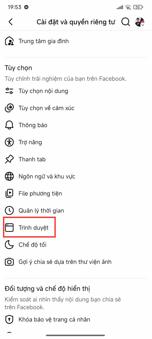 Chỉnh trình duyệt trên Facebook