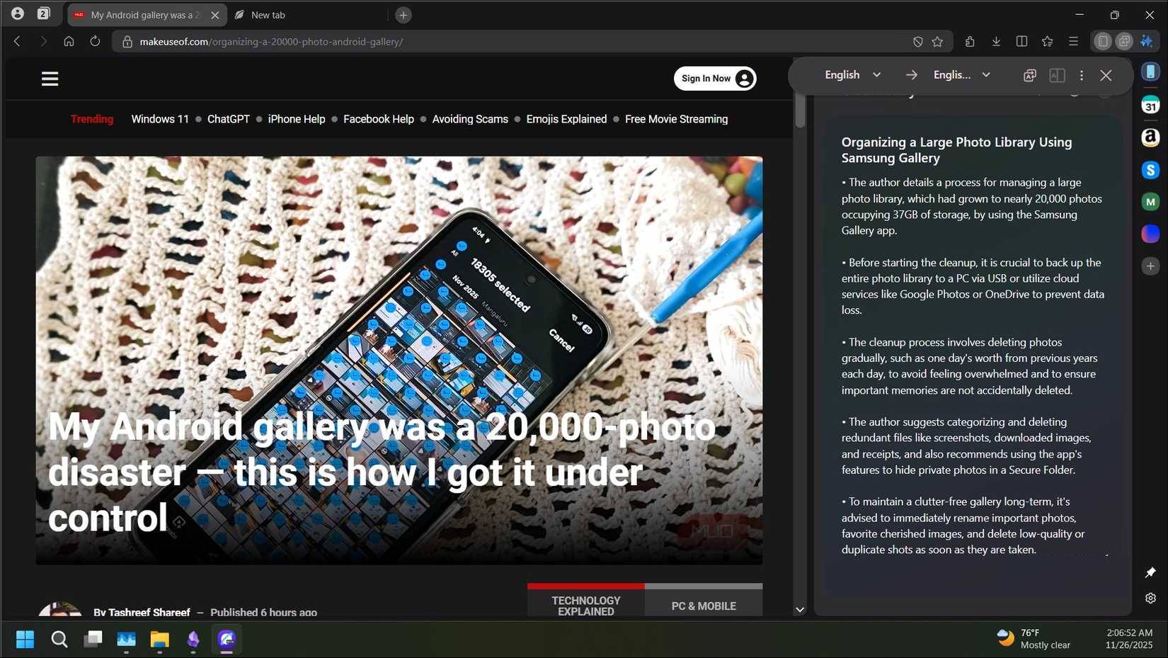 Tóm tắt AI của trình duyệt Samsung Internet 
