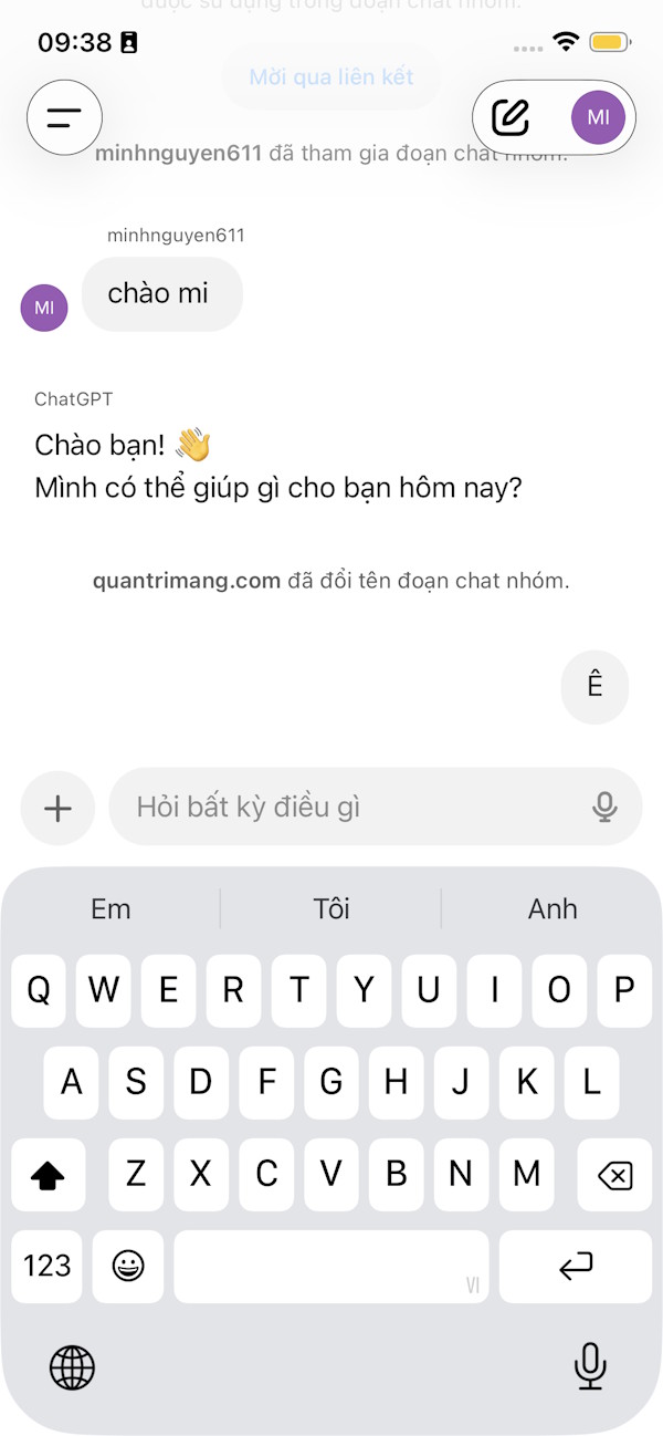 Nhắn tin trong nhóm chat ChatGPT