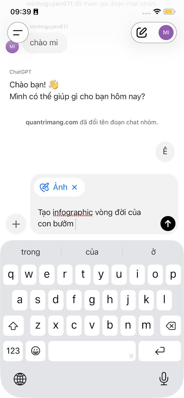 Gửi yêu cầu trong nhóm chat ChatGPT