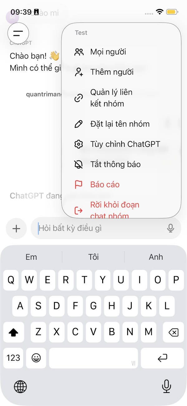 Tùy chỉnh chat nhóm ChatGPT
