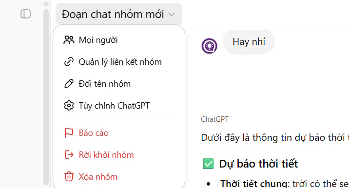 Tùy chỉnh nhóm chat ChatGPT
