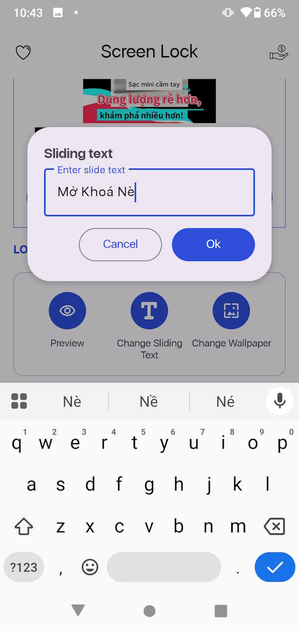 Đổi dòng thông báo mở khóa Android