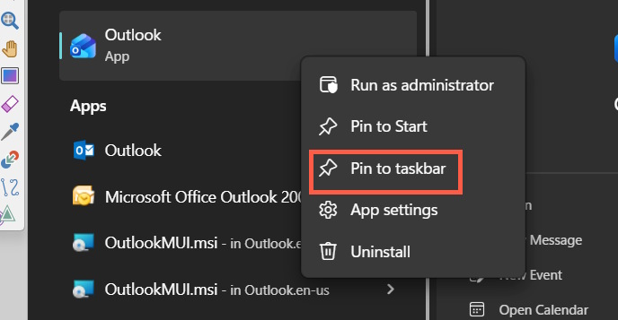 Ghim Outlook thanh Taskbar