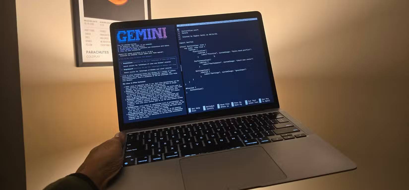 2 cửa sổ terminal mở trên MacBook