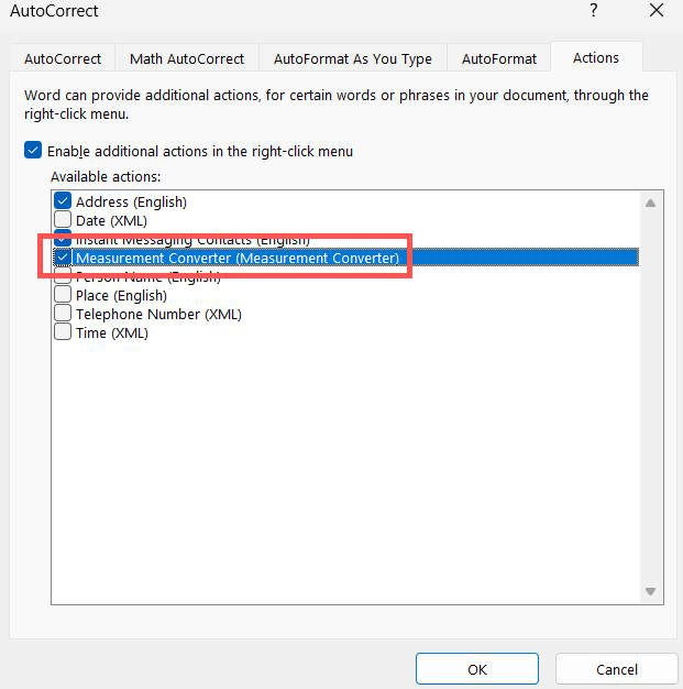 Bật công cụ đổi đơn vị đo Word