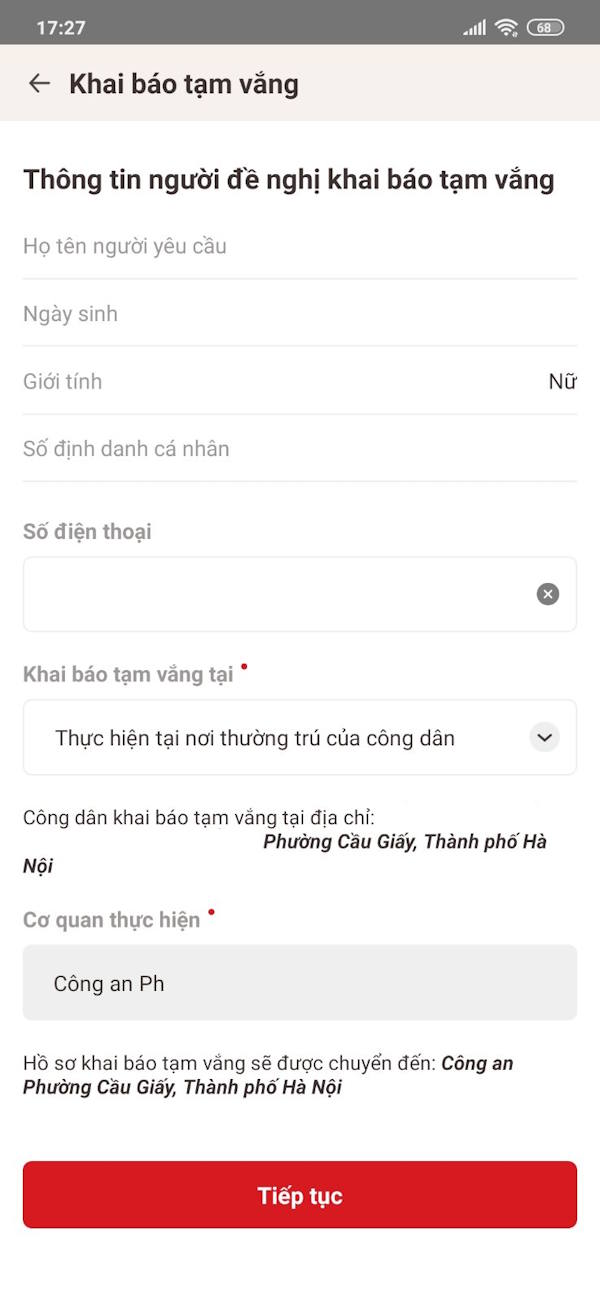 Thông tin người tạo khai báo