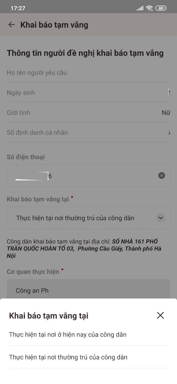 Nơi khai báo tạm vắng