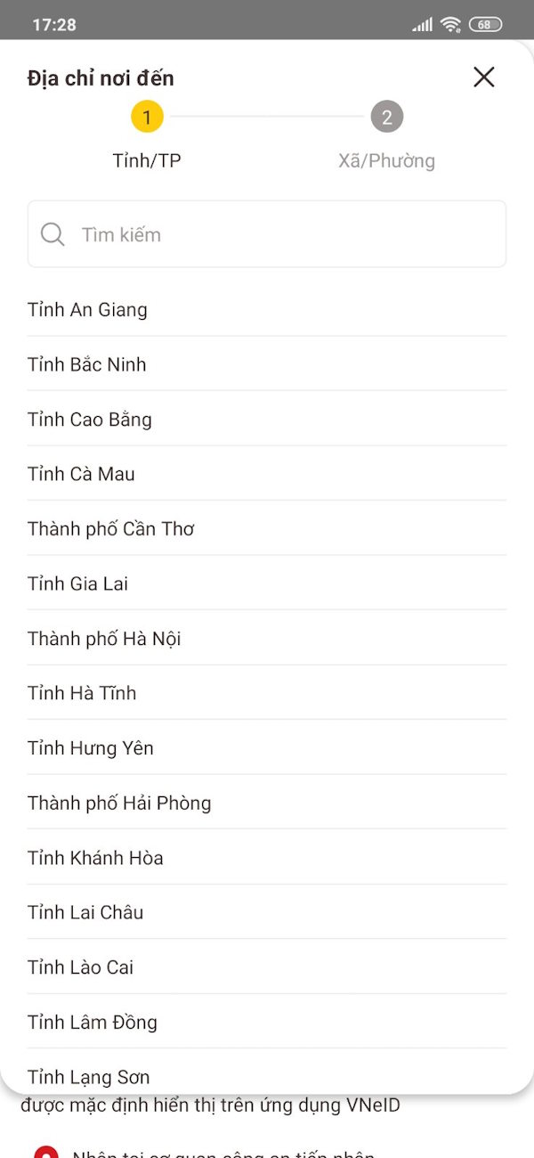 Nơi di chuyển đến 