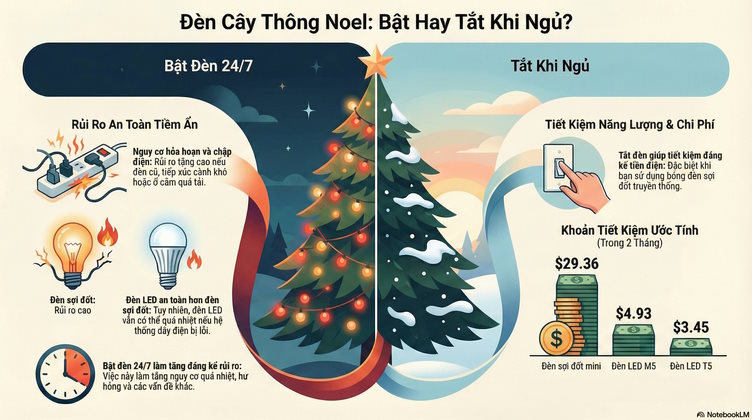 Bật hay tắt đèn cây thông Noel
