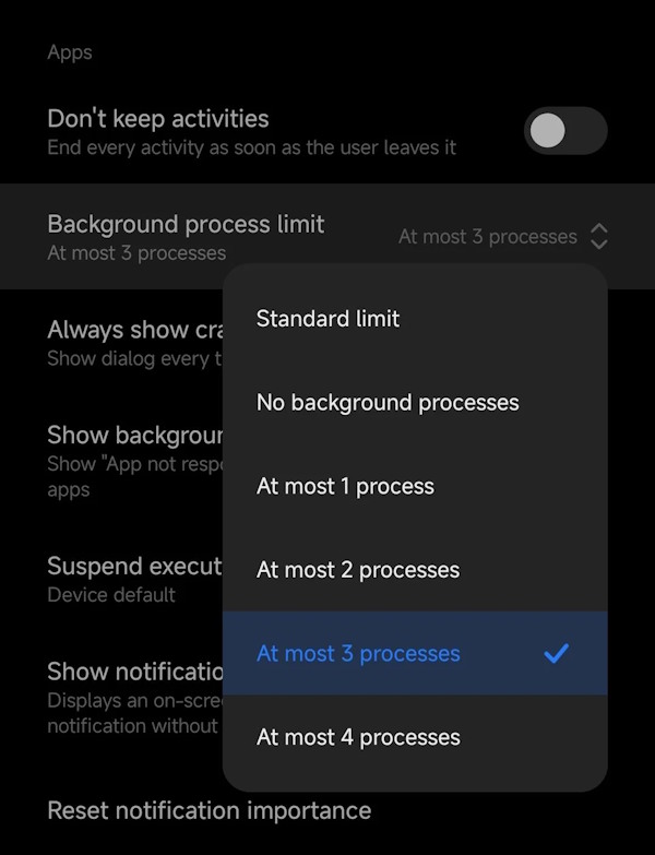 Thay đổi giới hạn ứng dụng nền trên Android
