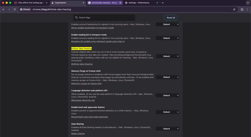 Flag Infinite Tab Freezing của Chrome