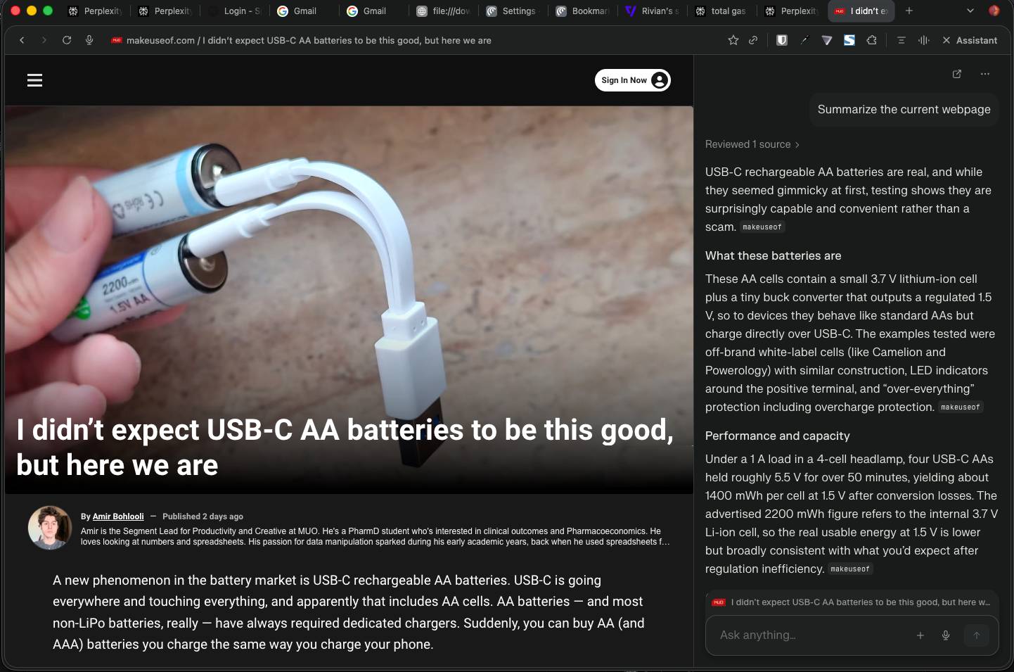 Sử dụng Comet Assistant của Perplexity để tóm tắt trang hiện tại