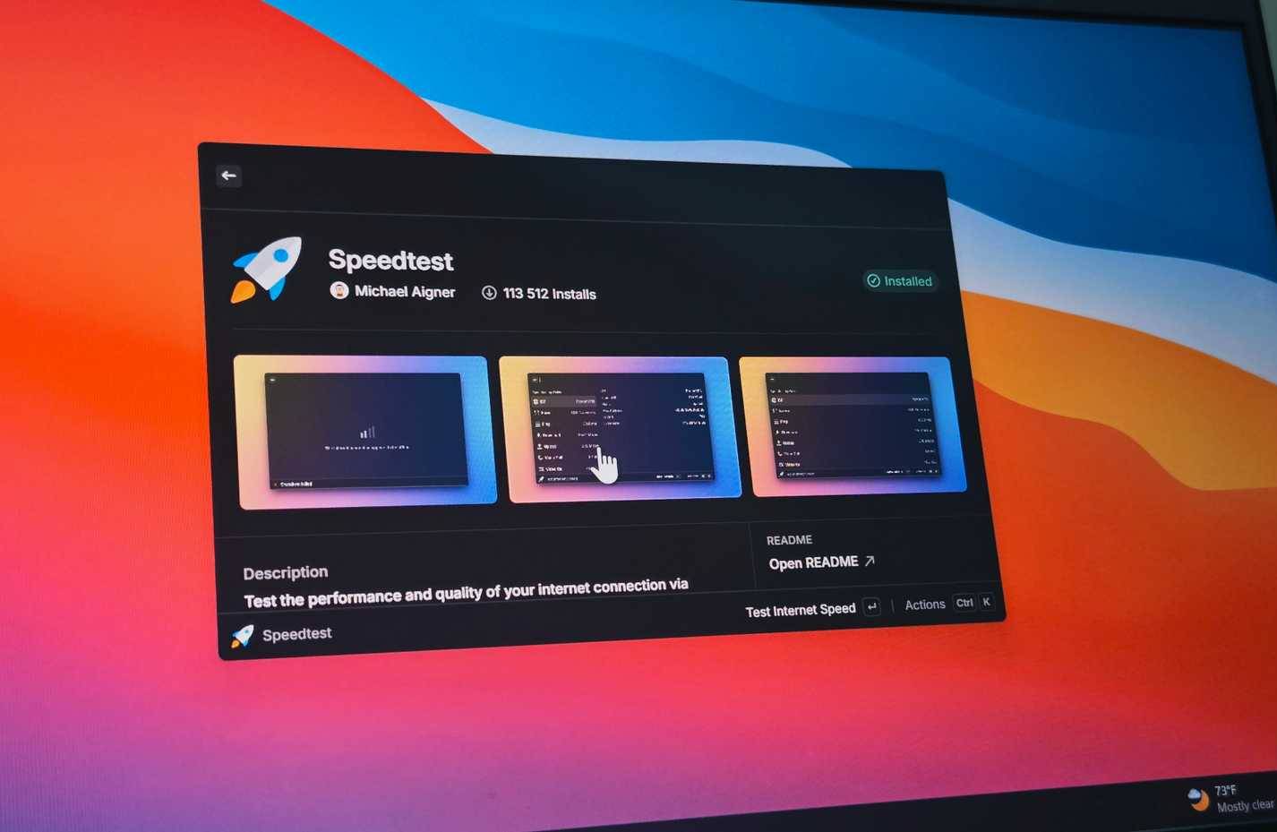 Tiện ích mở rộng kiểm tra tốc độ Raycast mở trên laptop HP