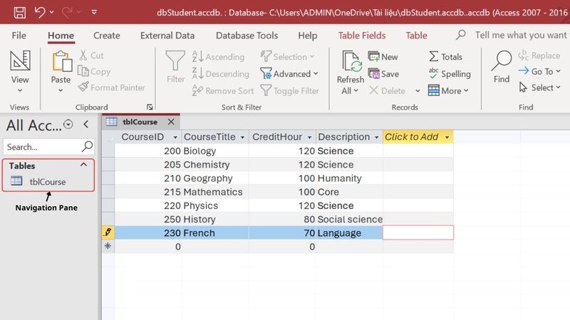 Chọn đối tượng tại Microsoft Access