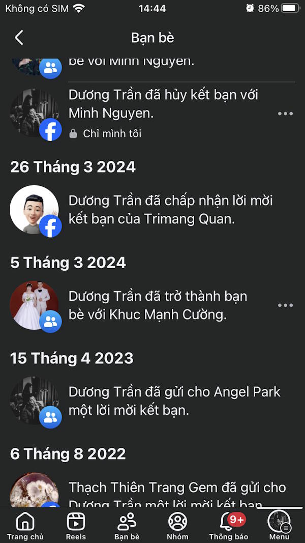 Thời gian kết bạn trên Facebook