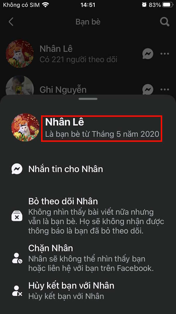 Hiện thời gian kết bạn trên Facebook