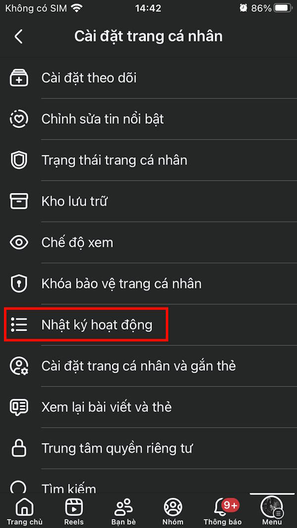 Nhật ký hoạt động Facebook