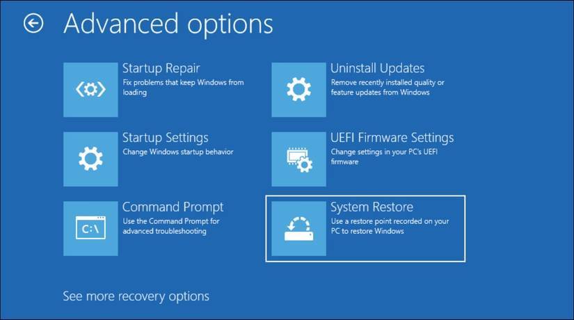 Windows Advanced Options hiển thị tùy chọn sửa chữa khi khởi động