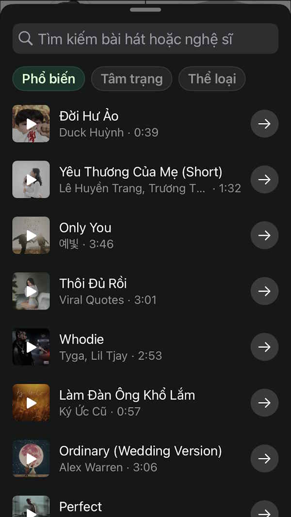 Chọn nhạc chèn status WhatsApp