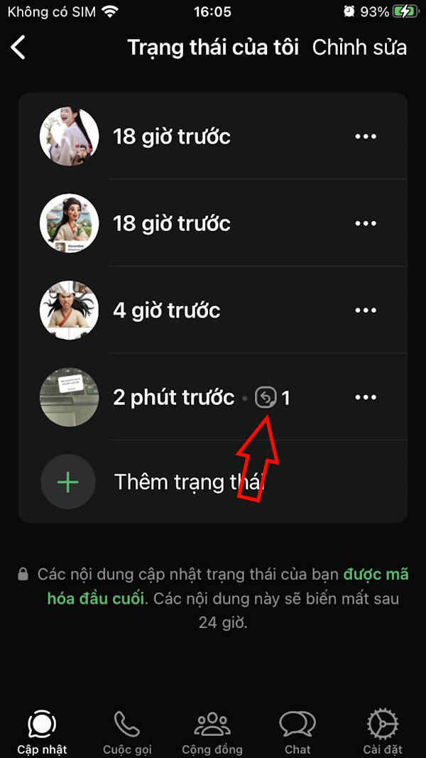 Phản hồi status câu hỏi WhatsApp