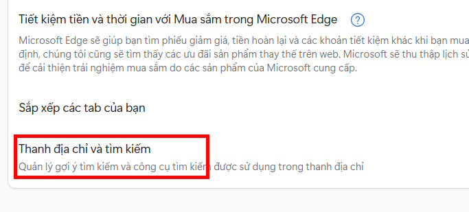 Thanh địa chỉ và tìm kiếm trên Edge