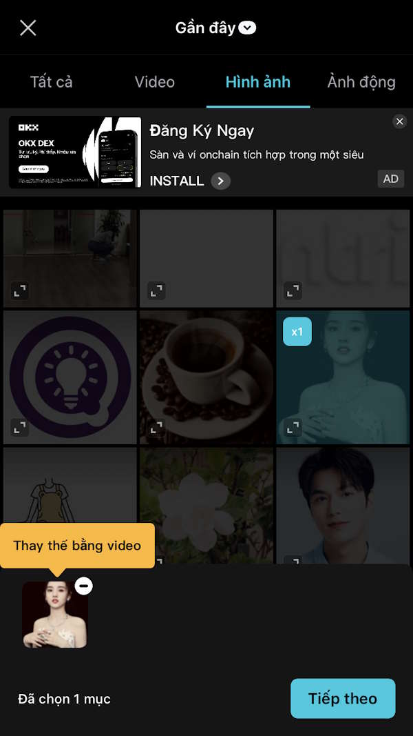 Chọn ảnh ghép vào mẫu