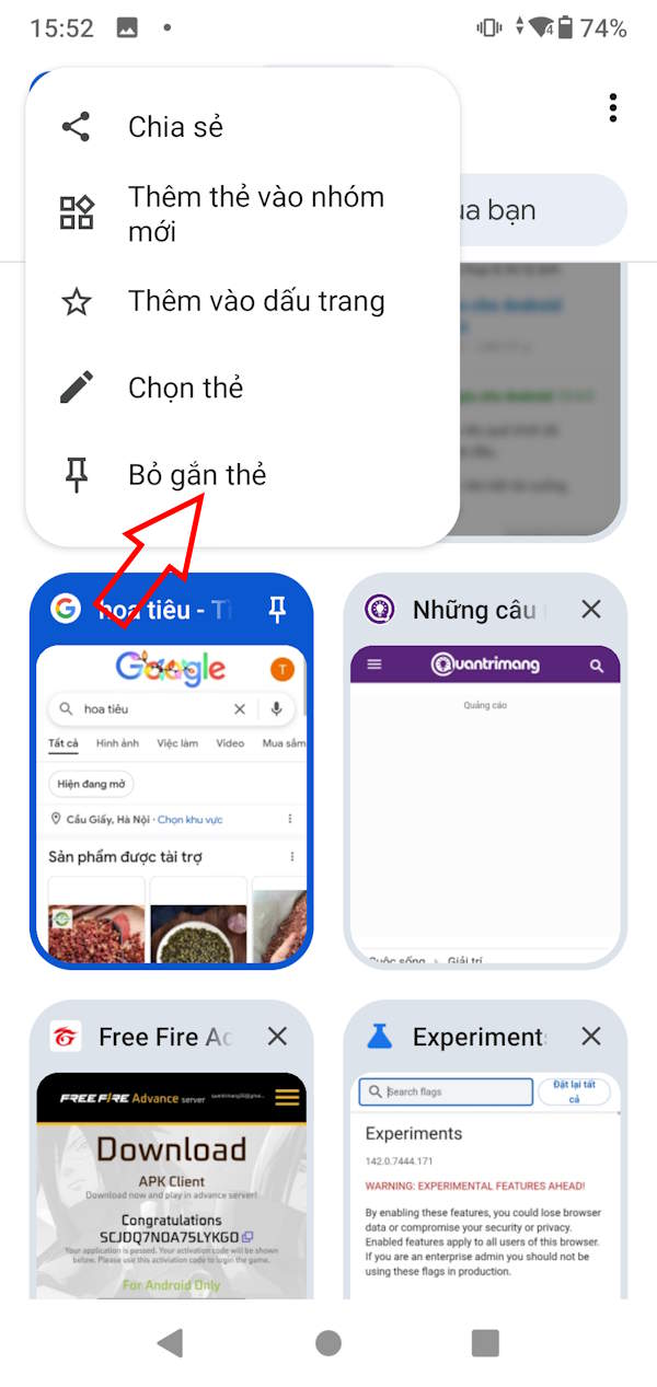 Gỡ ghim tab trên Chrome 